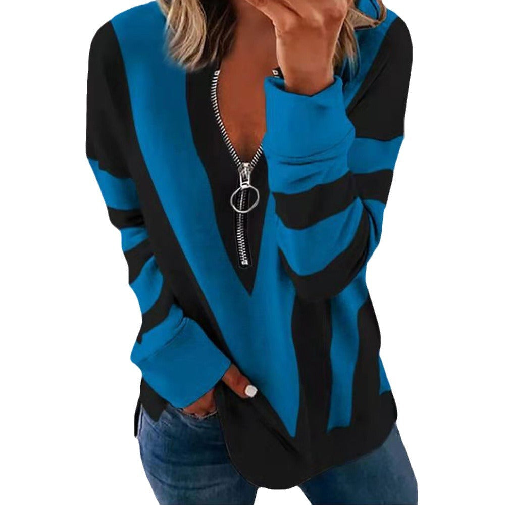 Damen Lässiger Pullover mit Reißverschluss und gestreiftem Design Stalluxe