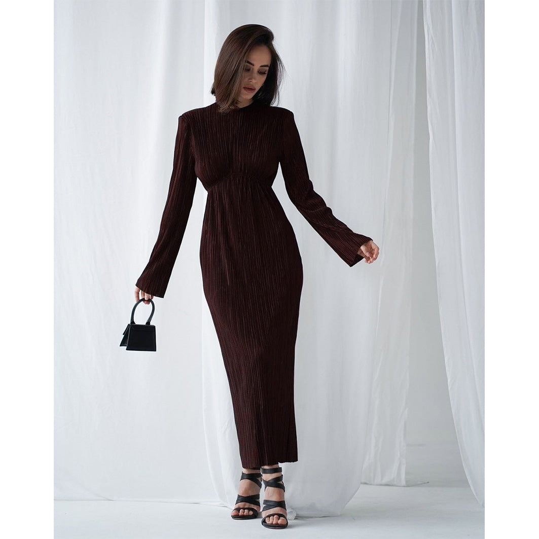 Damen elegantes Maxikleid mit raffinierten Ärmeln und feinem Rippdesign Stalluxe