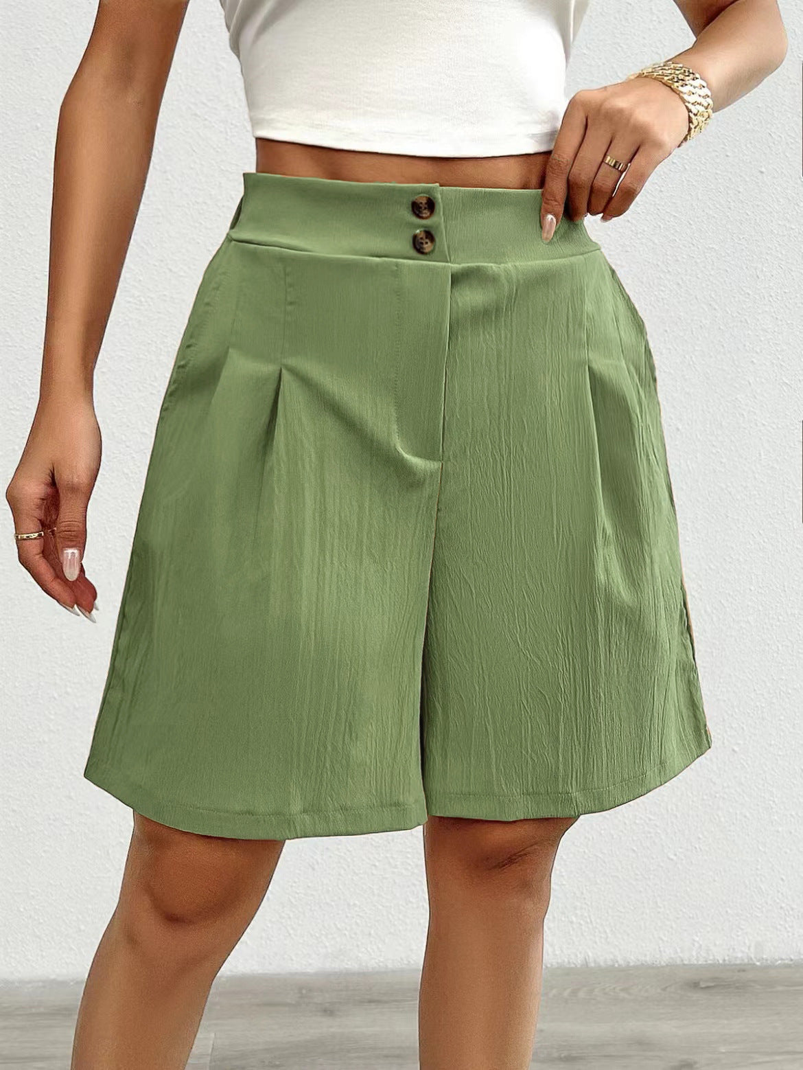 Damen Elegante Shorts mit Knopfverschluss und faltigem Design Stalluxe