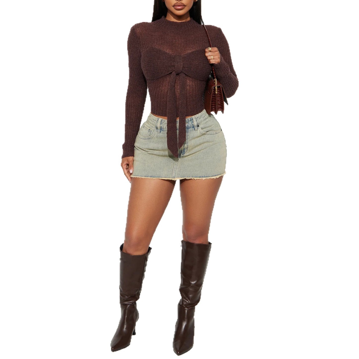 Damen Elegantes Strickoberteil mit feiner Maschenstruktur und transparenten Einsätzen Stalluxe