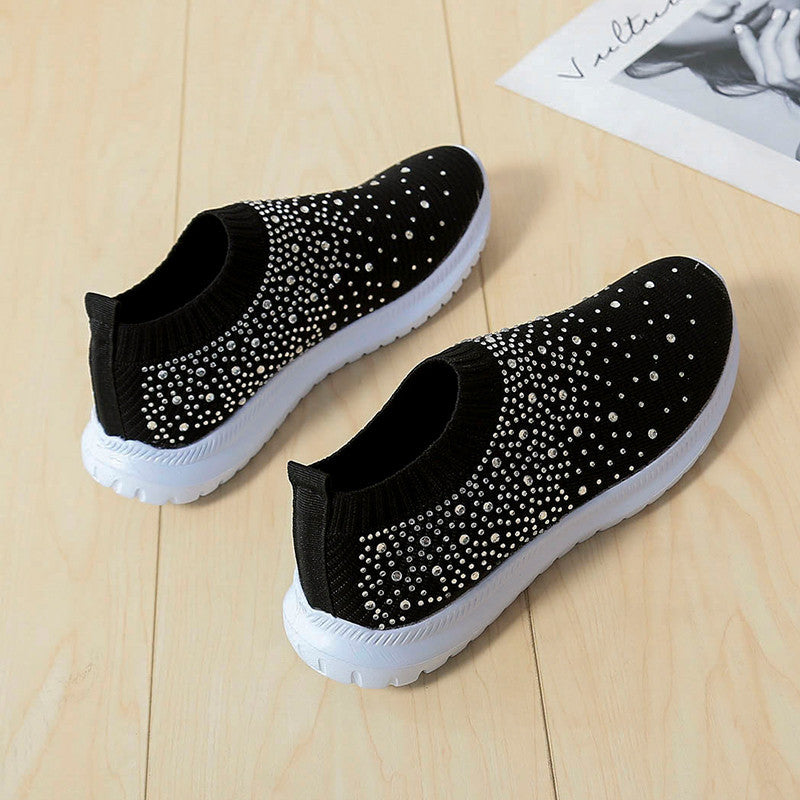 Damen modische Sneaker mit Strass-Applikationen und flexiblem Strick-Obermaterial Stalluxe