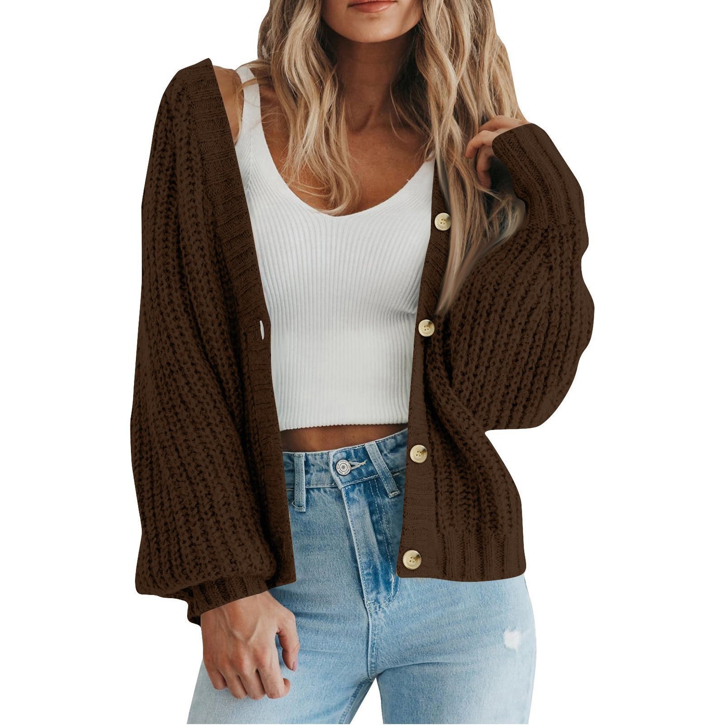 Damen Grobstrick-Cardigan mit Knopfdetails und weitem Schnitt Stalluxe