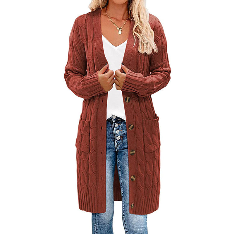 Damen Langer Strickcardigan mit Zopfdesign und praktischen Taschen Stalluxe