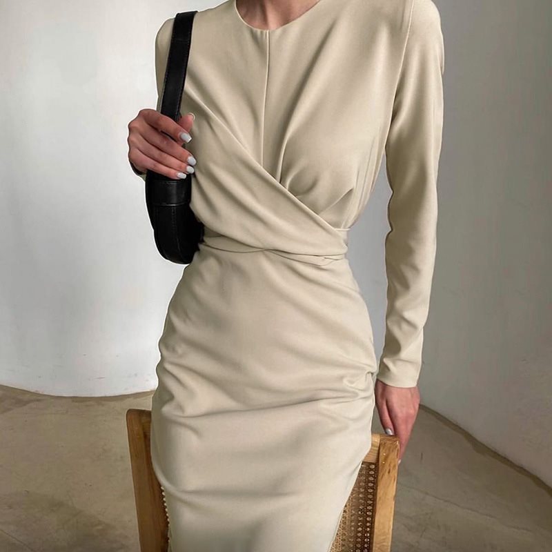 Damen Elegantes Wickelkleid mit Langarm und figurbetontem Schnitt Stalluxe