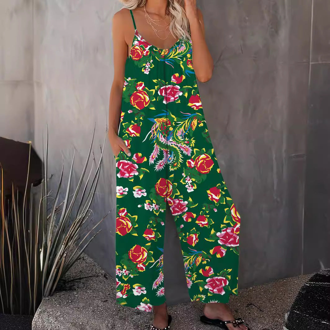 Damen Luftiger Jumpsuit mit floralem Design und verstellbaren Trägern Stalluxe