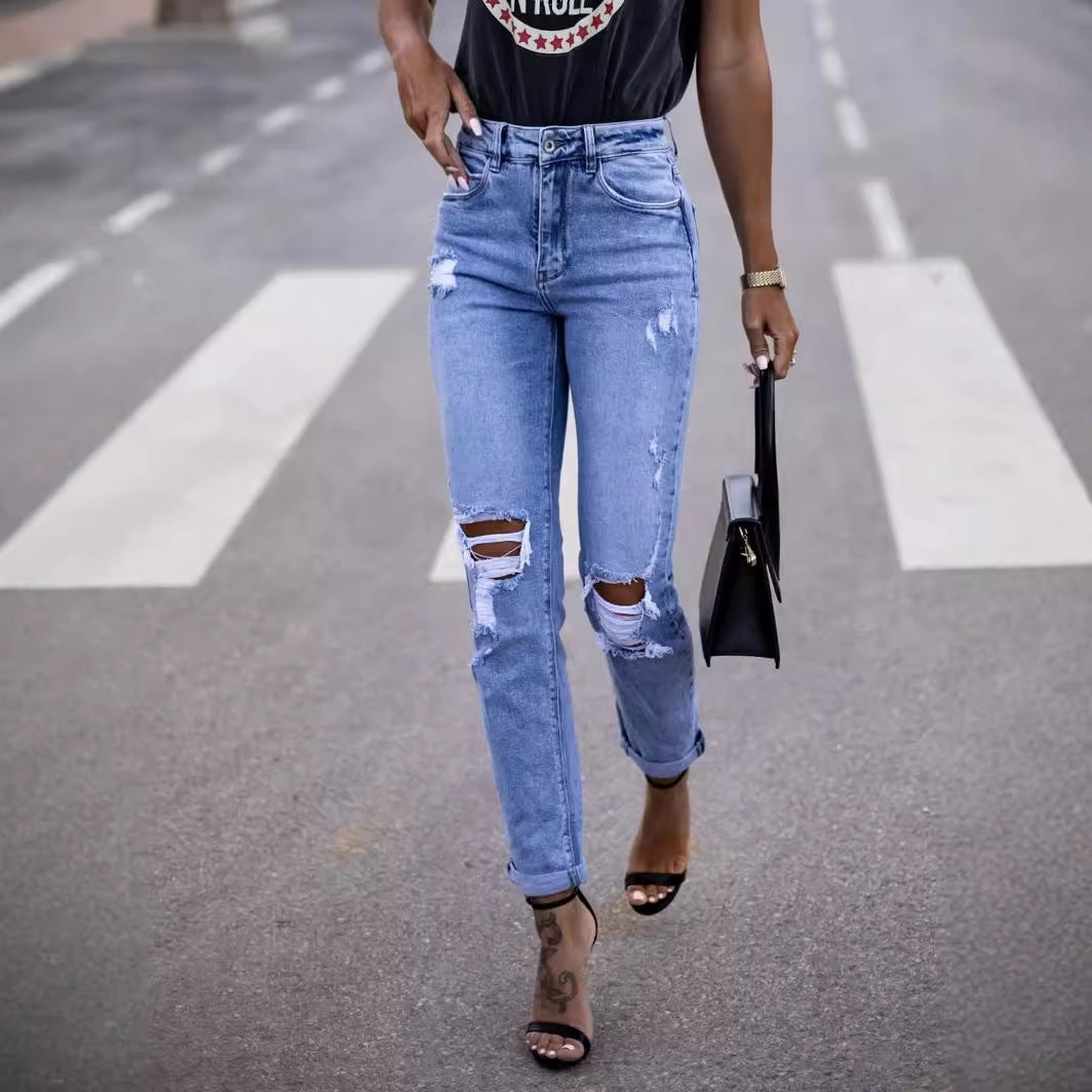 Damen Destroyed Jeans im High-Waist-Stil Stalluxe