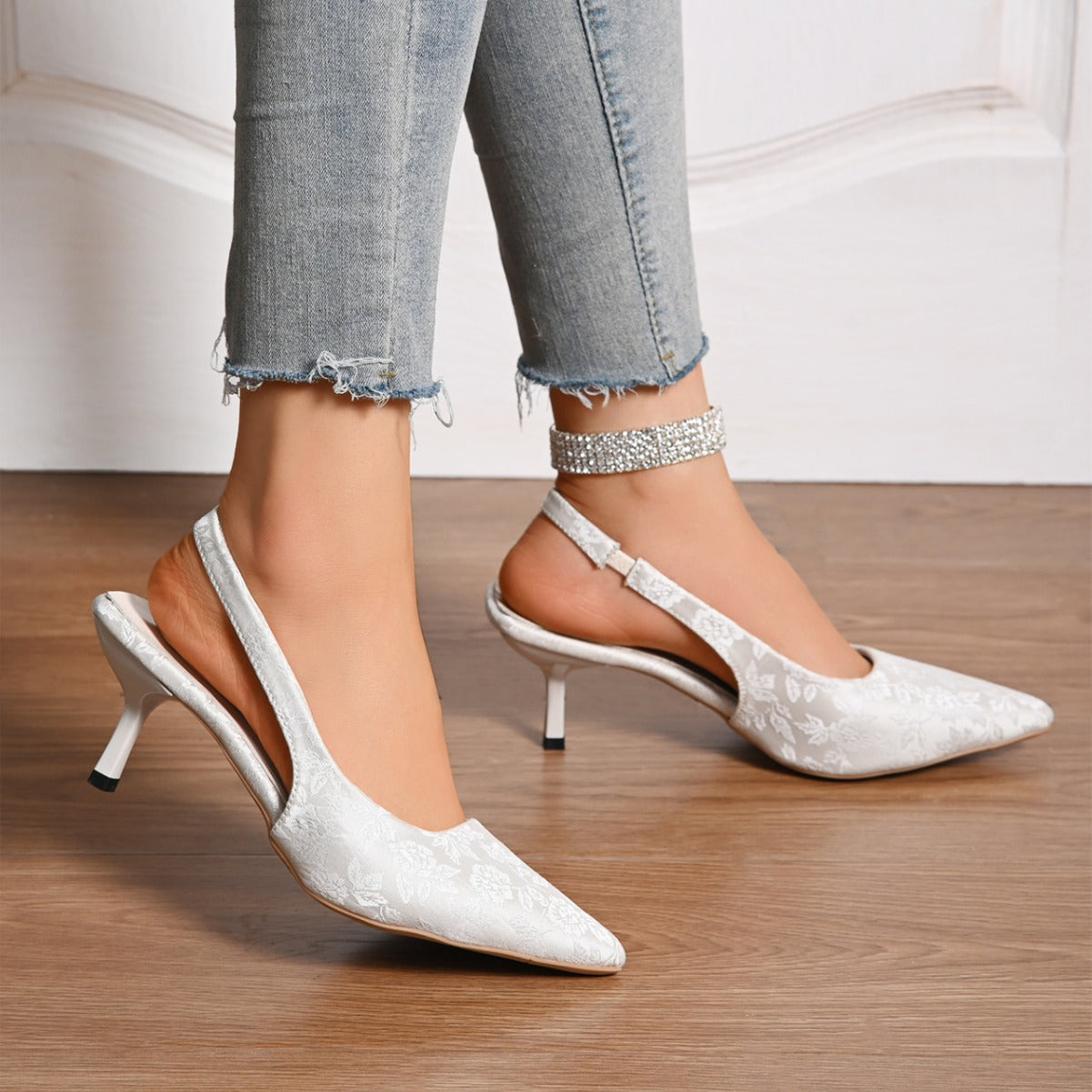 Damen elegante Slingback-Pumps mit floralem Jacquard-Muster Stalluxe