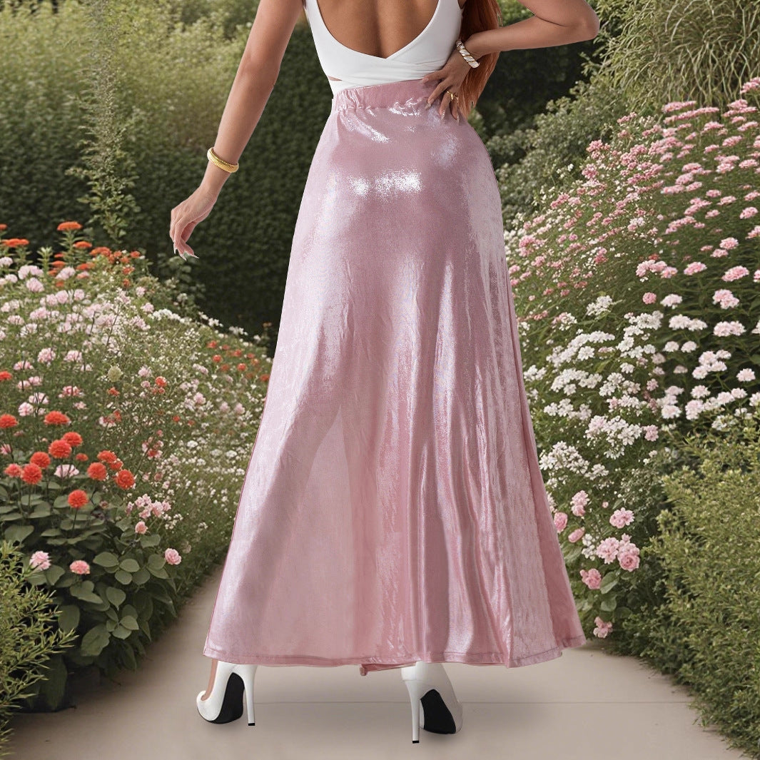 Damen Eleganter Satin Maxi-Rock mit seitlichem Schlitz und seidigem Glanz Stalluxe