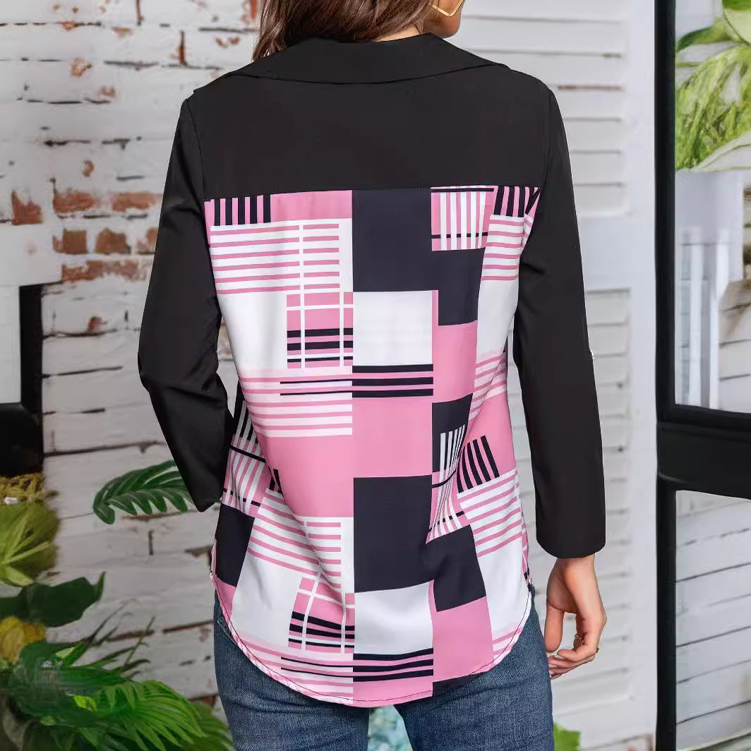 Damen Modische Bluse mit grafischem Druck und Knopfleiste Stalluxe