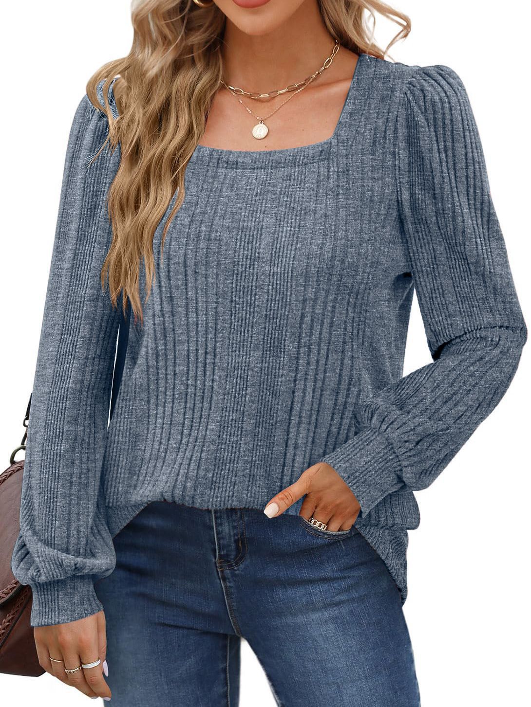 Damen Elegantes Strickoberteil mit strukturiertem Rippmuster und Puffärmeln Stalluxe