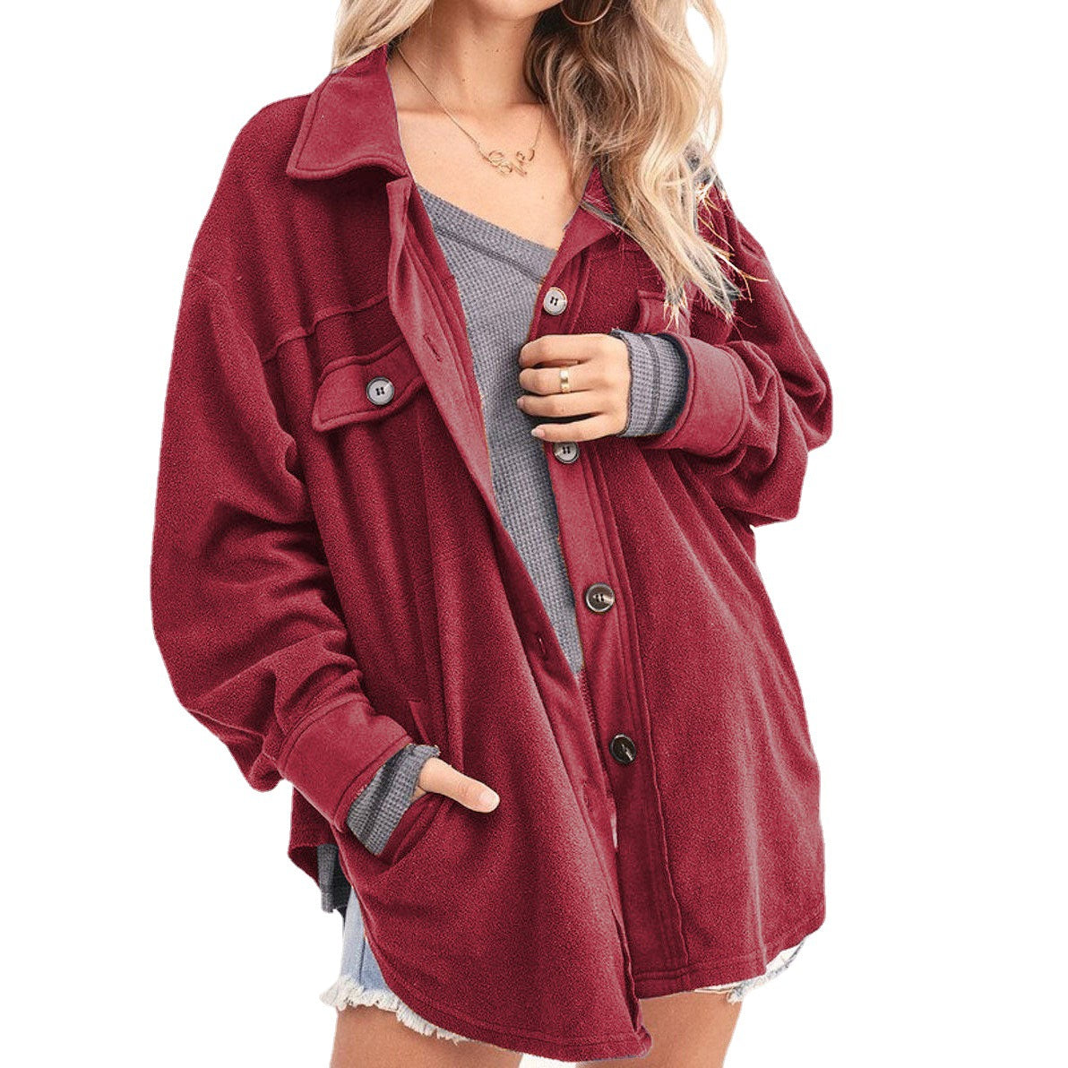 Damen lässige Overshirtjacke aus weichem Fleece Stalluxe