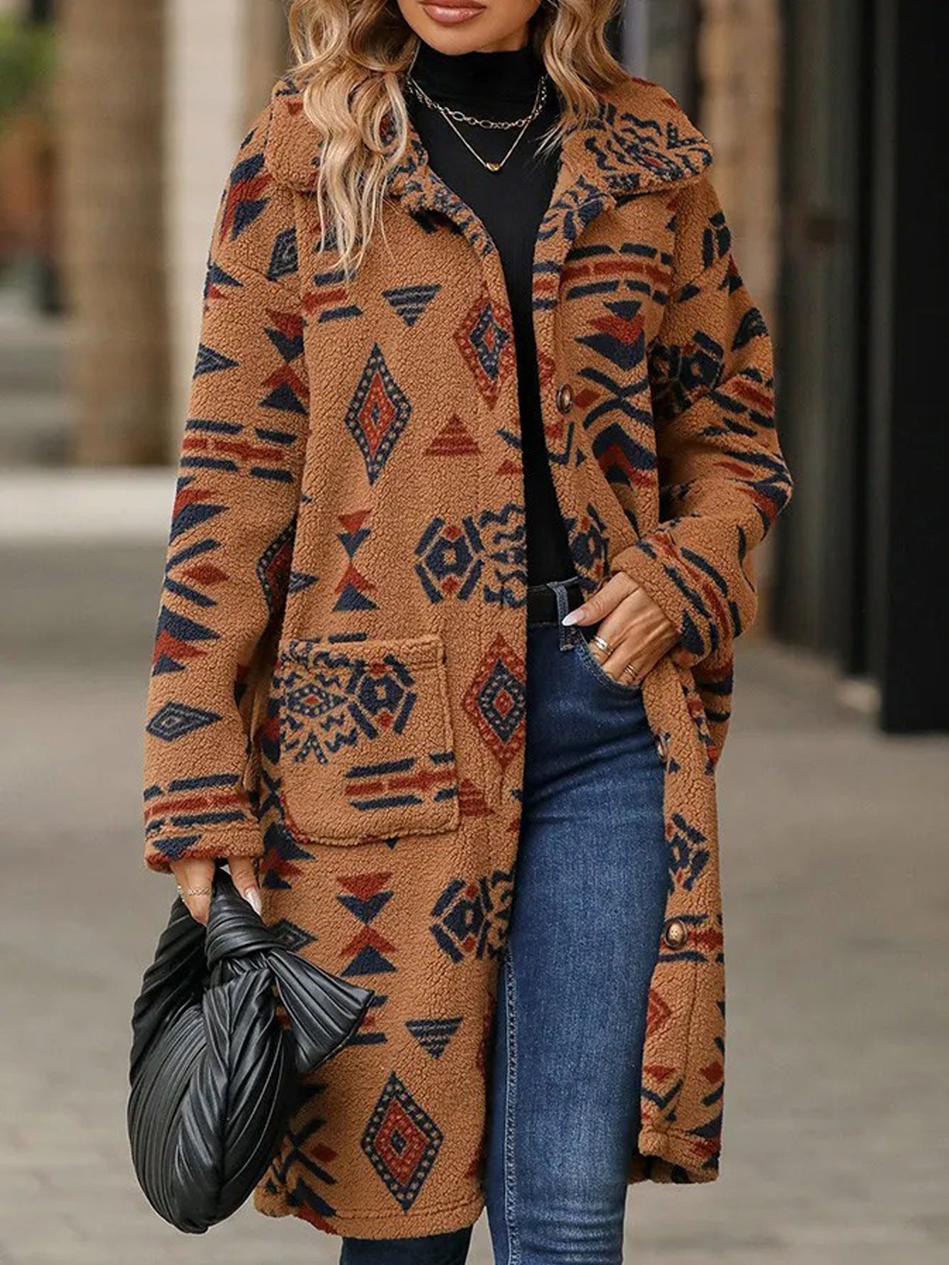 Damen Gemusterte Fleece-Jacke mit verlängertem Schnitt Stalluxe