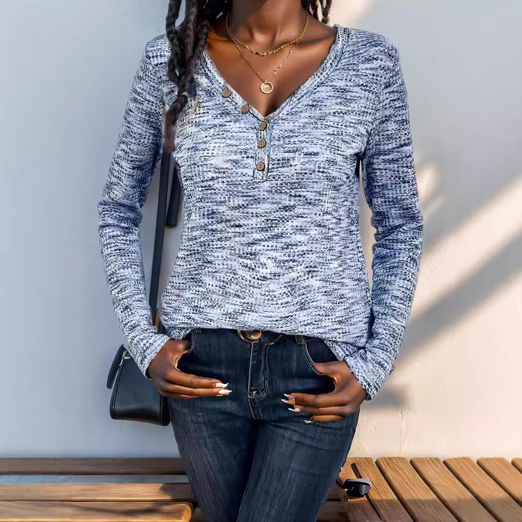 Damen Langarmshirt mit strukturiertem Halsausschnitt und Knopfdetails Stalluxe