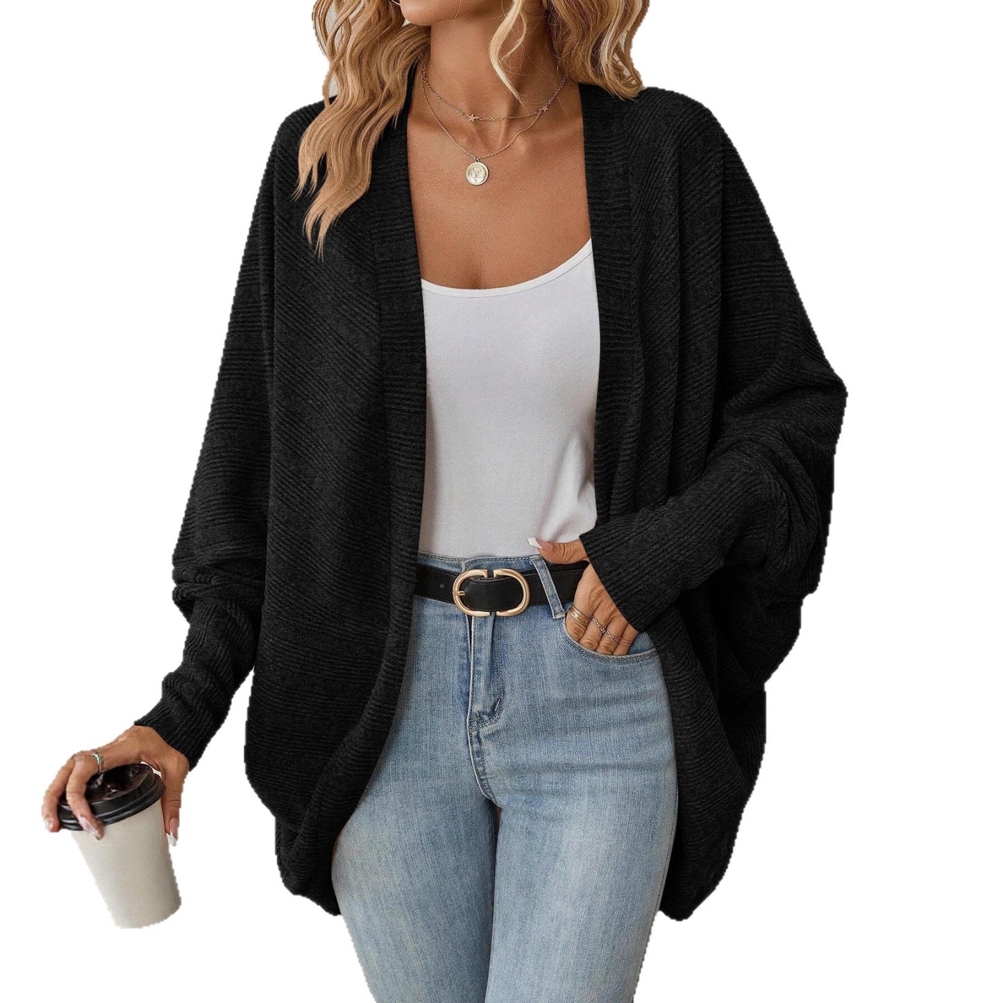 Damen lässige Strickjacke mit offenem Schnitt und modernem Texturmuster Stalluxe