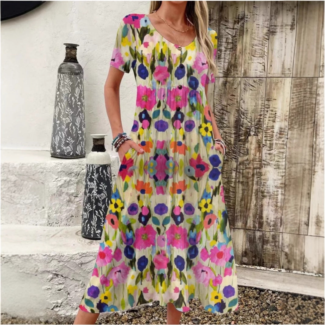 Damen Maxi-Kleid mit floralem Design und praktischen Taschen Stalluxe