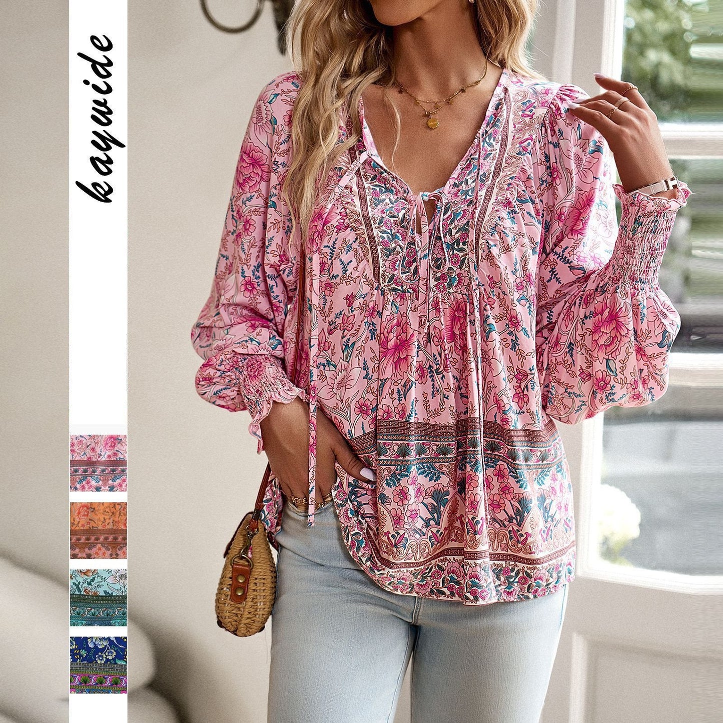 Damen luftige Bluse mit raffiniertem floralem Design und lockerem Schnitt Stalluxe