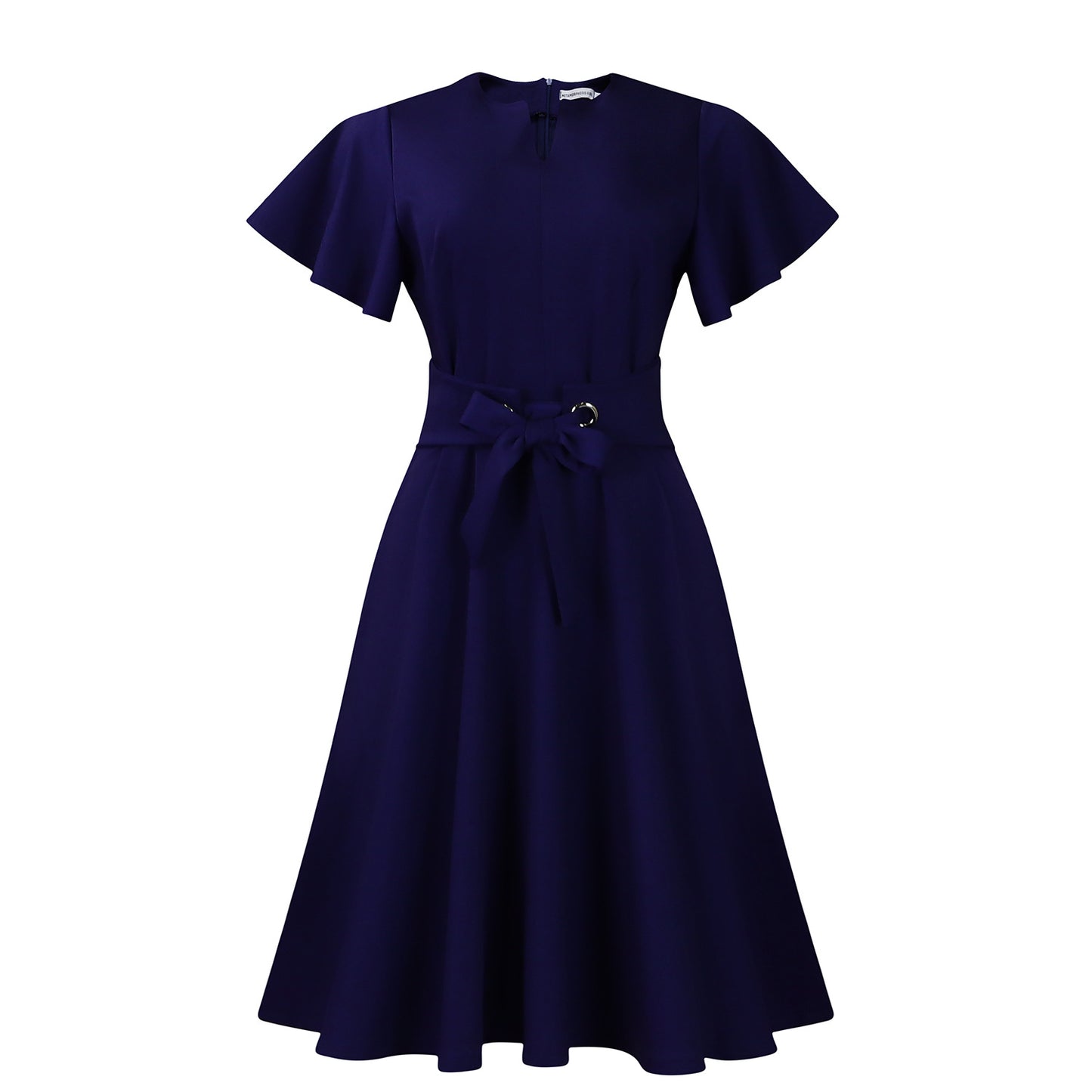 Damen Midi-Kleid mit eleganten Volantärmel und schickem Taillengürtel Stalluxe