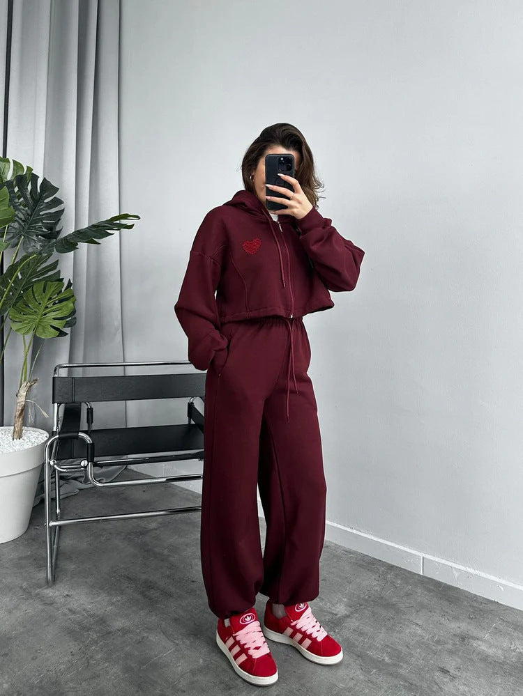 Damen cropped Kapuzenpullover und entspannte Jogginghose Set Stalluxe