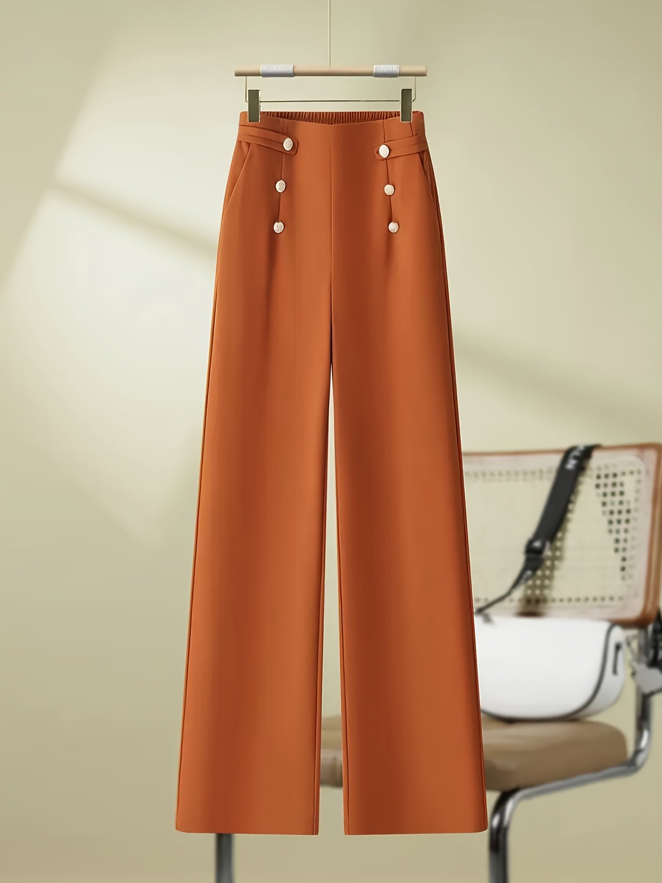 Damen elegante weite Hosen mit Dekorativen Knöpfen Stalluxe