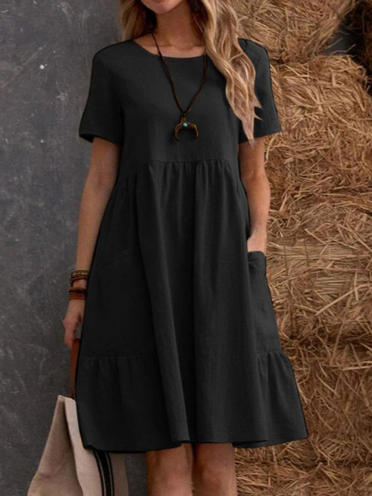 Damen Lockeres Baumwollkleid mit Taschen und Volant Stalluxe