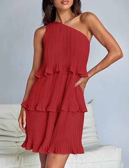 Damen asymmetrisches Flatterkleid mit Rüschendetails Stalluxe