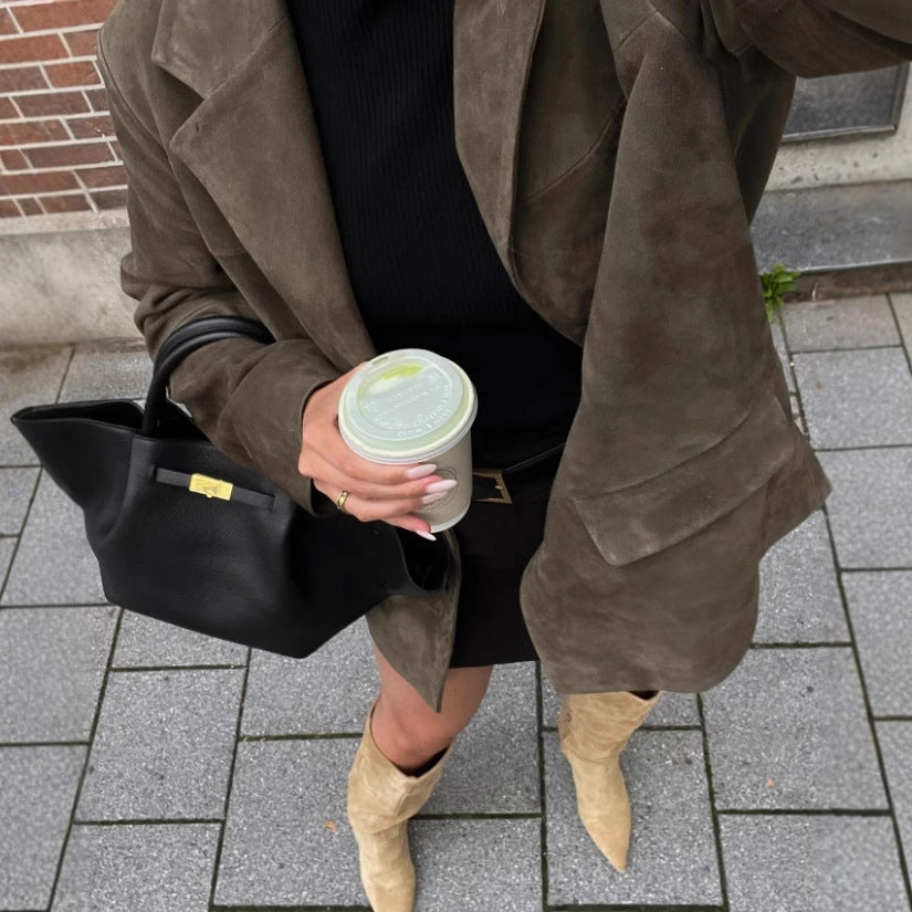 Damen modischer Blazer mit strukturiertem Stoff und zwei Taschen Stalluxe