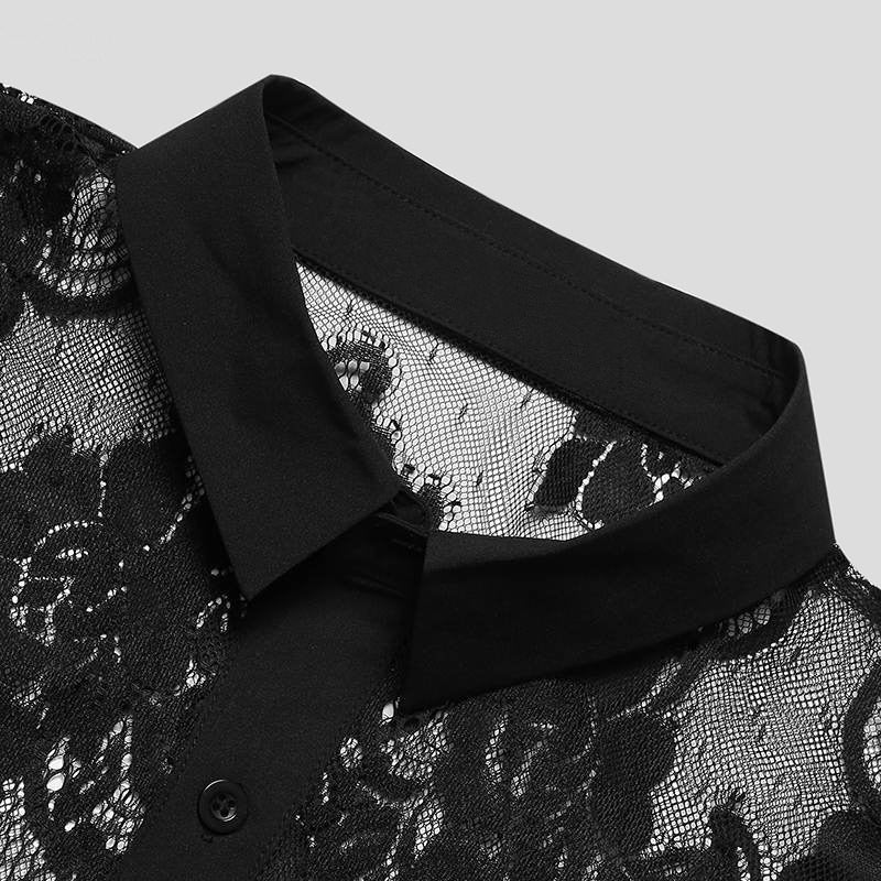 Damen transparente Bluse mit floralem Spitzenmuster Stalluxe