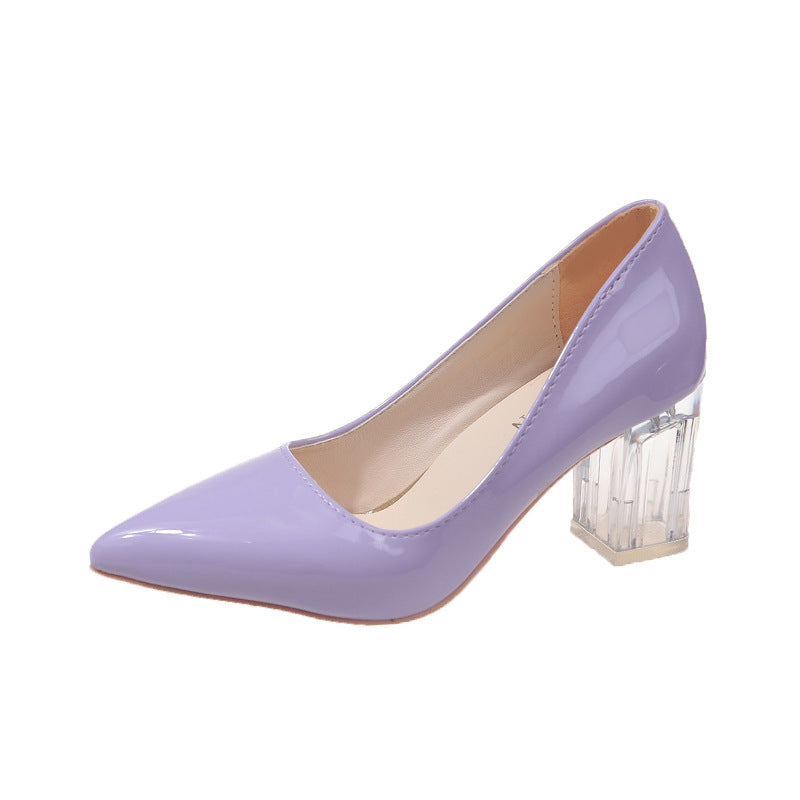 Damen klassische Pumps mit transparentem Blockabsatz und spitz zulaufender Vorderkappe Stalluxe