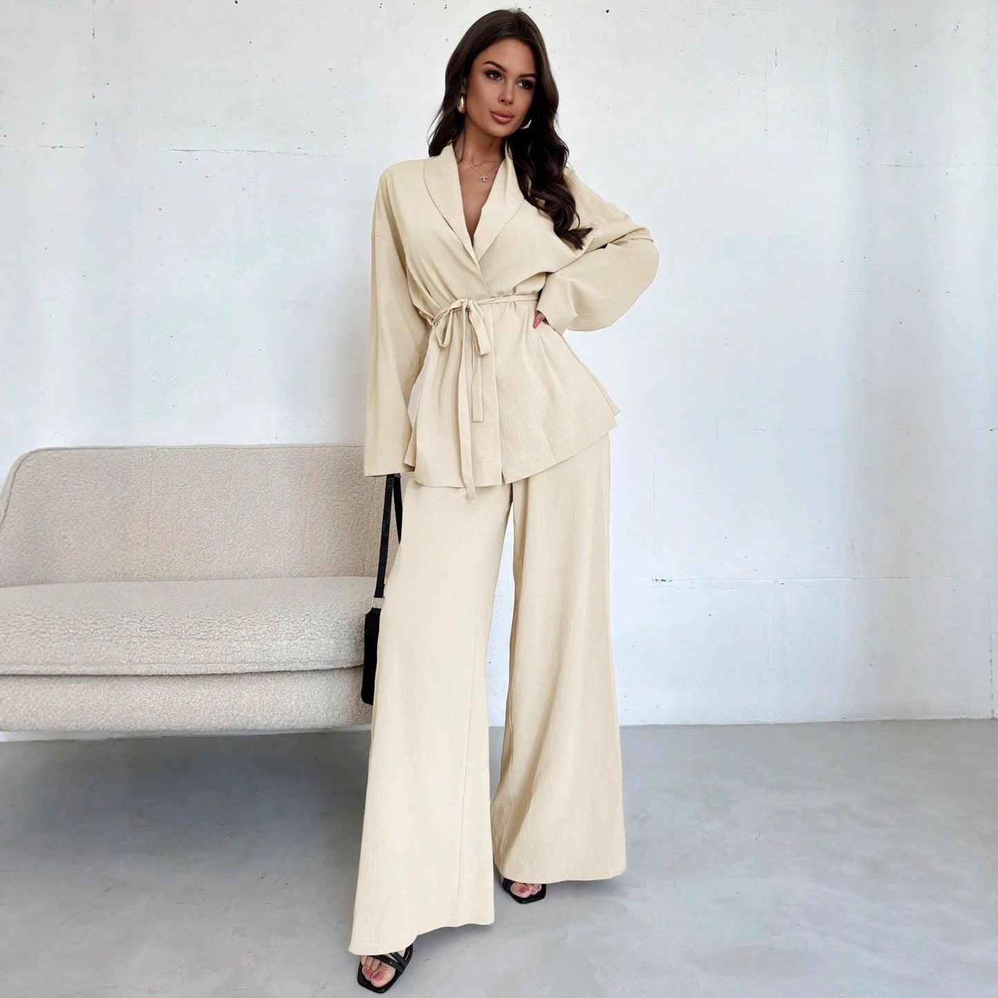 Damen lässige Oversized Blazerjacke mit Gürtel Stalluxe