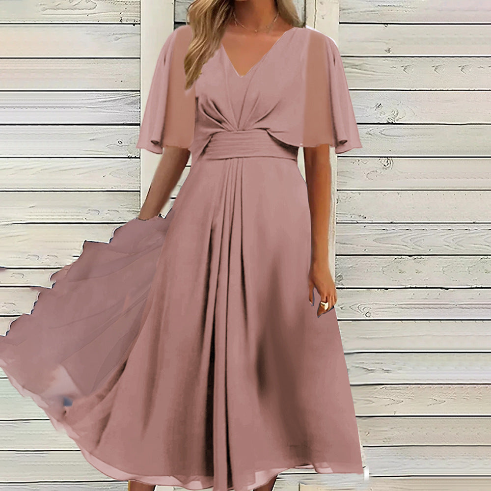 Damen Midikleid mit verspieltem Wickeldesign und eleganten Puffärmeln Stalluxe