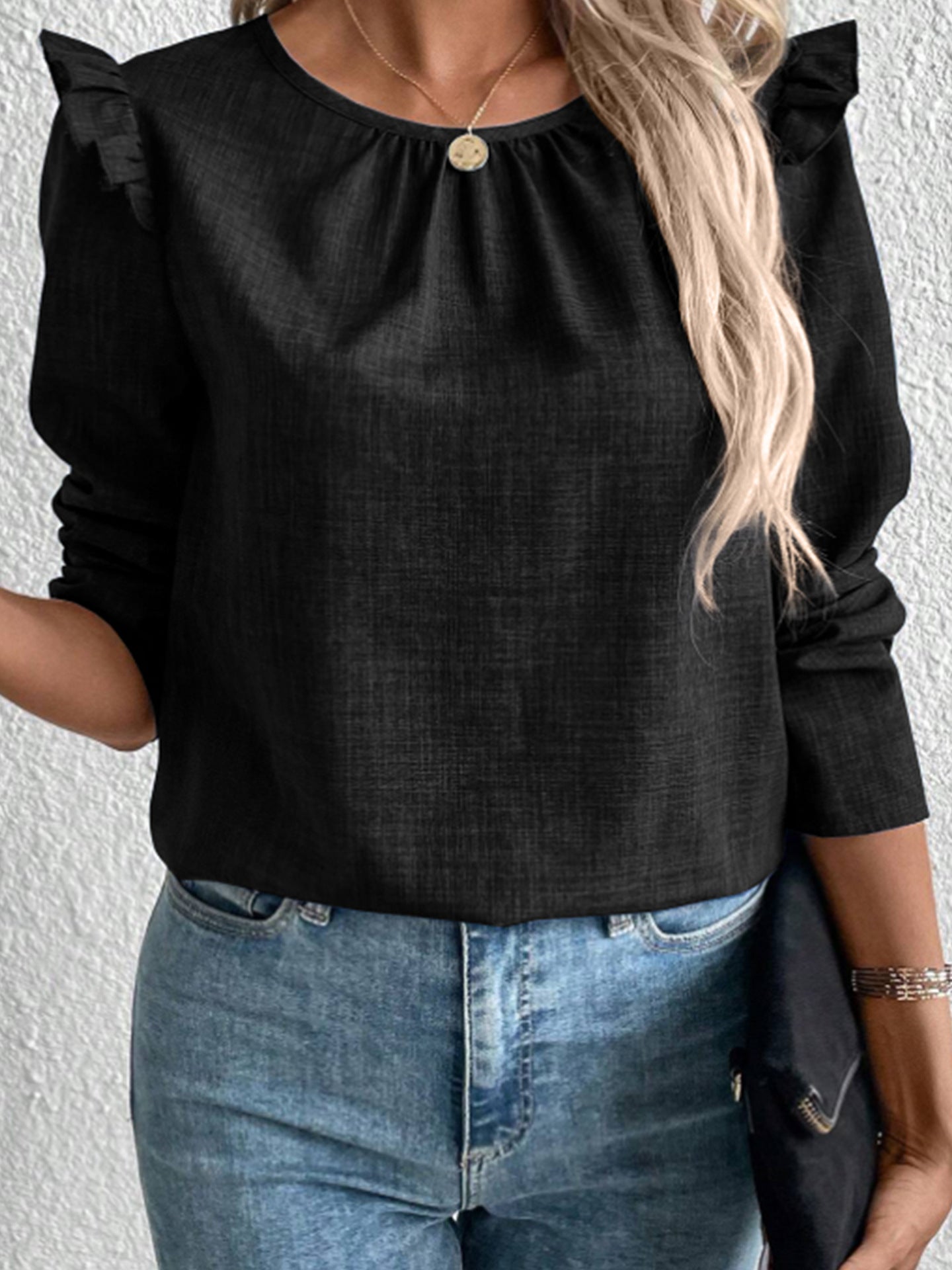 Damen Elegante Bluse mit Rüschendetails und Rundhalsausschnitt Stalluxe