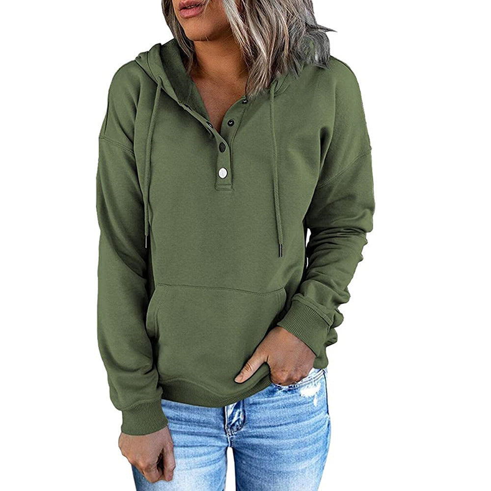 Damen lässiger Hoodie mit Knopfleiste und Kängurutasche Stalluxe