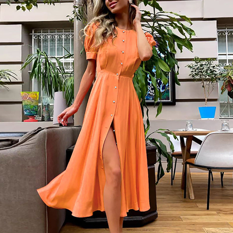 Damen Maxikleid mit Knopfdetail und seitlichem Schlitz Stalluxe