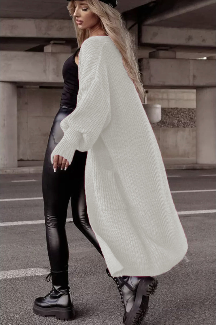 Damen Langer Strickcardigan mit tieferem Rückensaum und lässigem Schnitt Stalluxe