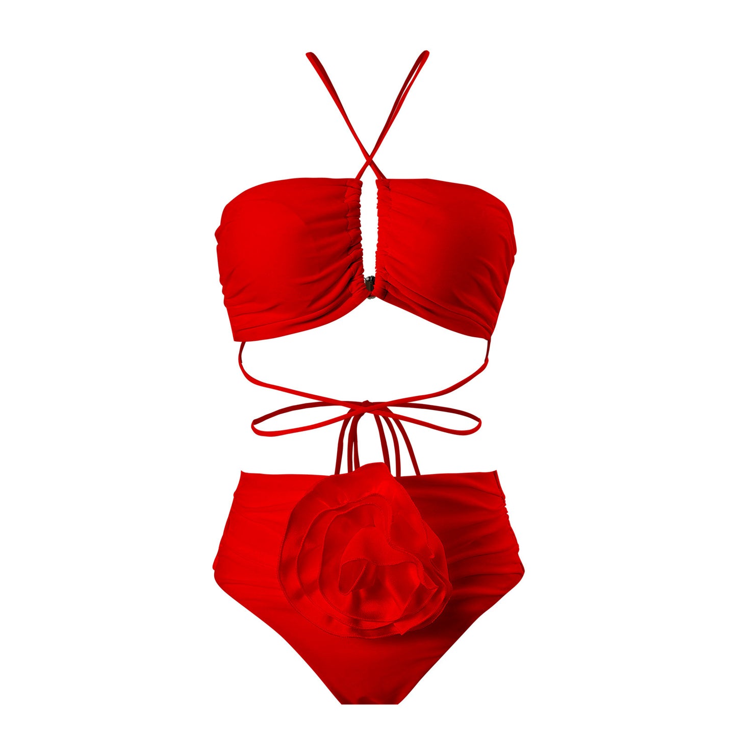 Damen Bandeau-Bikini mit floralem Detail und verstellbaren Trägern Stalluxe