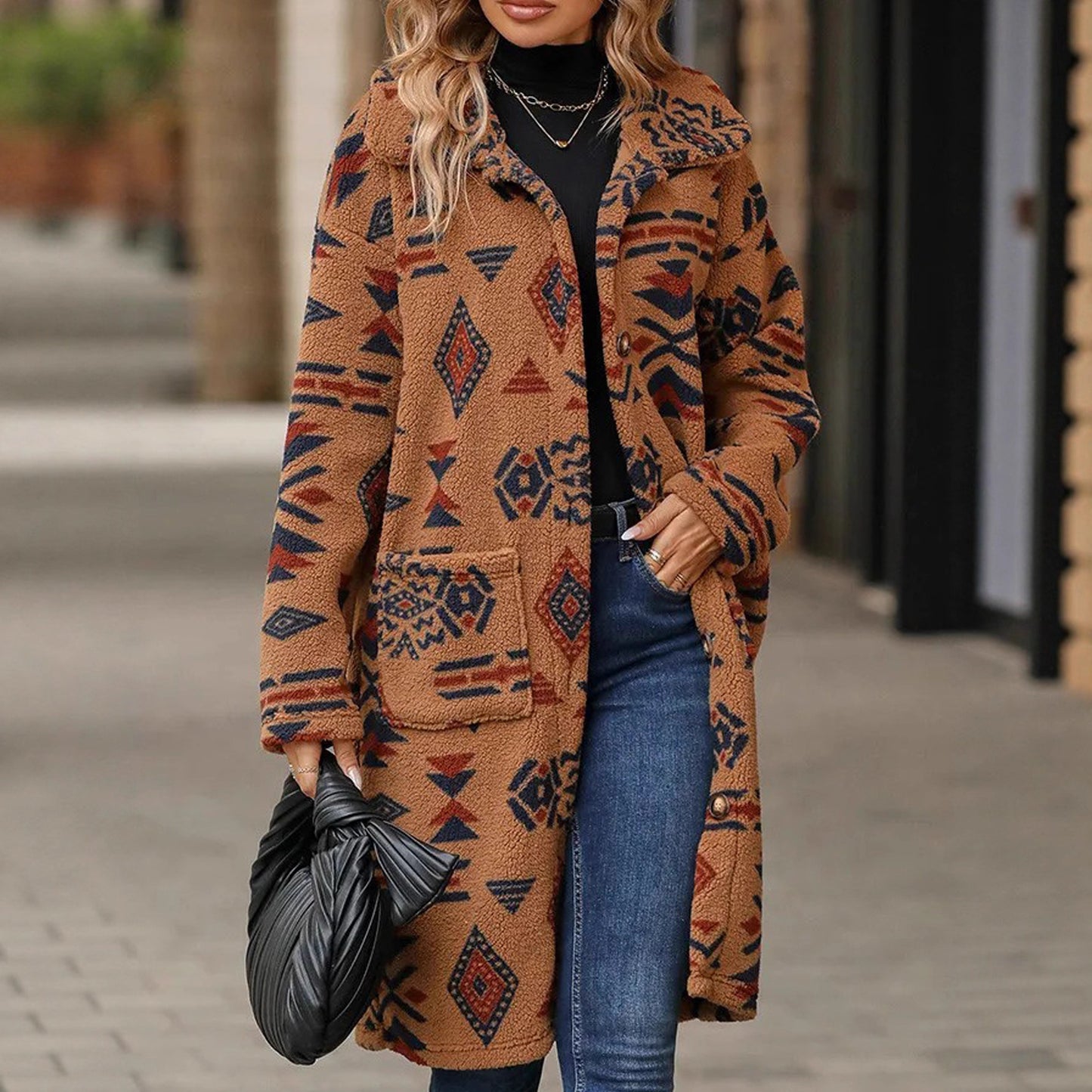 Damen Gemusterte Fleece-Jacke mit verlängertem Schnitt Stalluxe