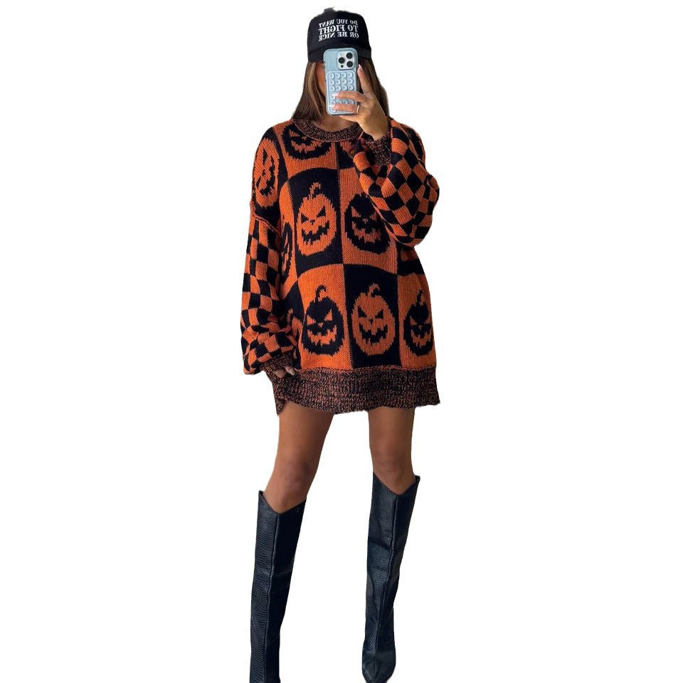 Damen Grobstrickpullover mit modernem Geistermotiv und lässigem Schnitt Stalluxe