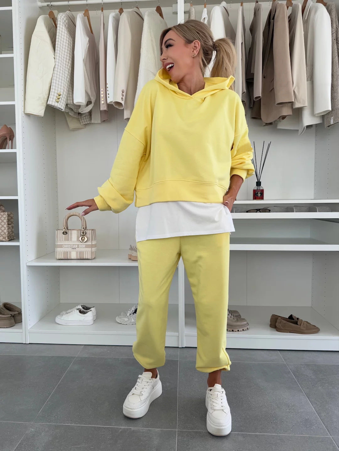 Damen lässiges cropped Hoodie und bequeme Jogginghose Set Stalluxe