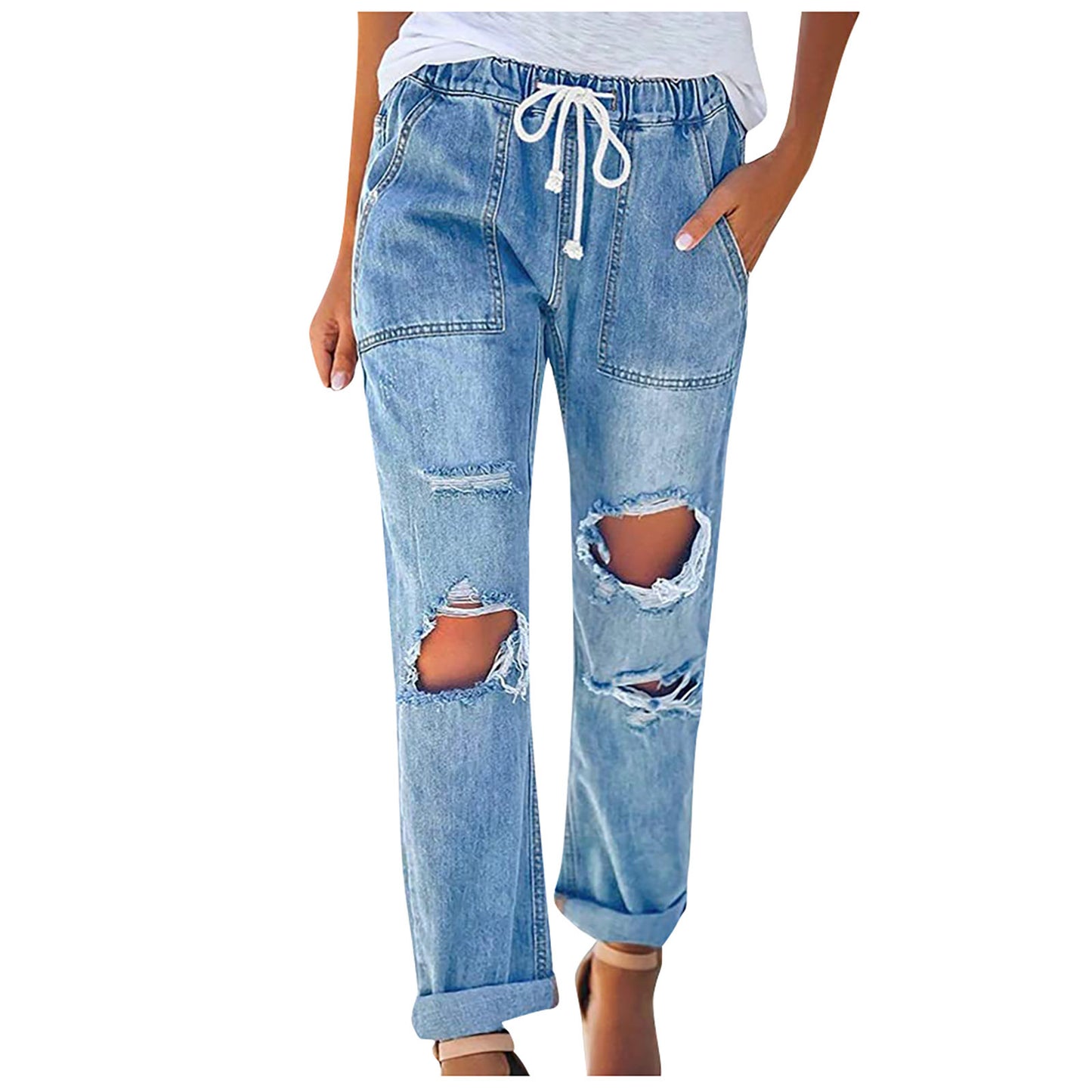 Damen Relaxed Fit Jeans mit modernen Rissen Stalluxe