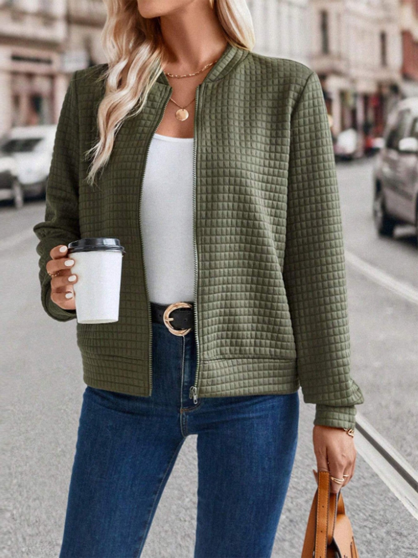 Damen modische Steppjacke mit hohen Kragen und Reißverschluss Stalluxe