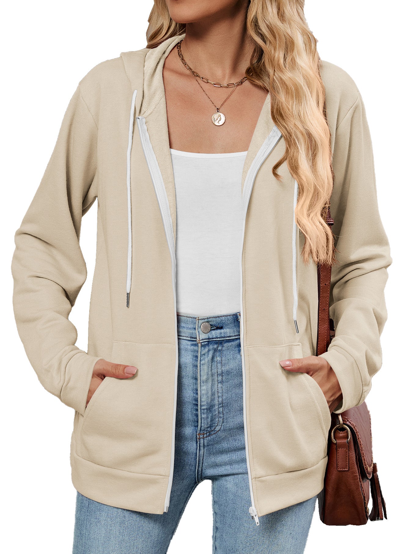 Damen Kapuzenjacke mit seitlichen Eingrifftaschen und kontrastierenden Reißverschlüssen Stalluxe
