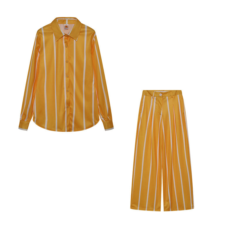 Damen Elegantes gestreiftes Set mit Bluse und Palazzo-Hose Stalluxe