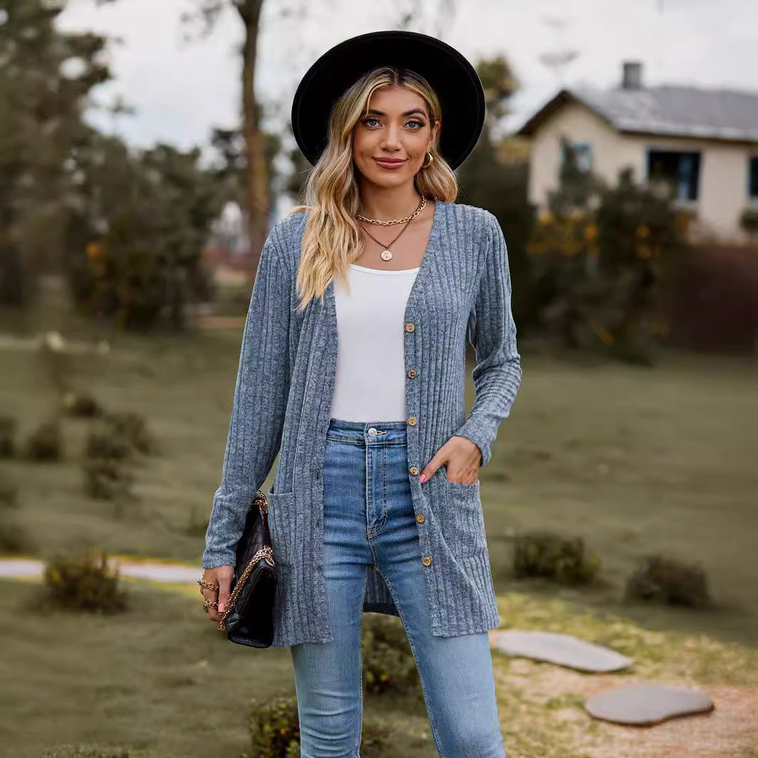 Damen Strickjacke mit langen Ärmeln und praktischen Taschen Stalluxe