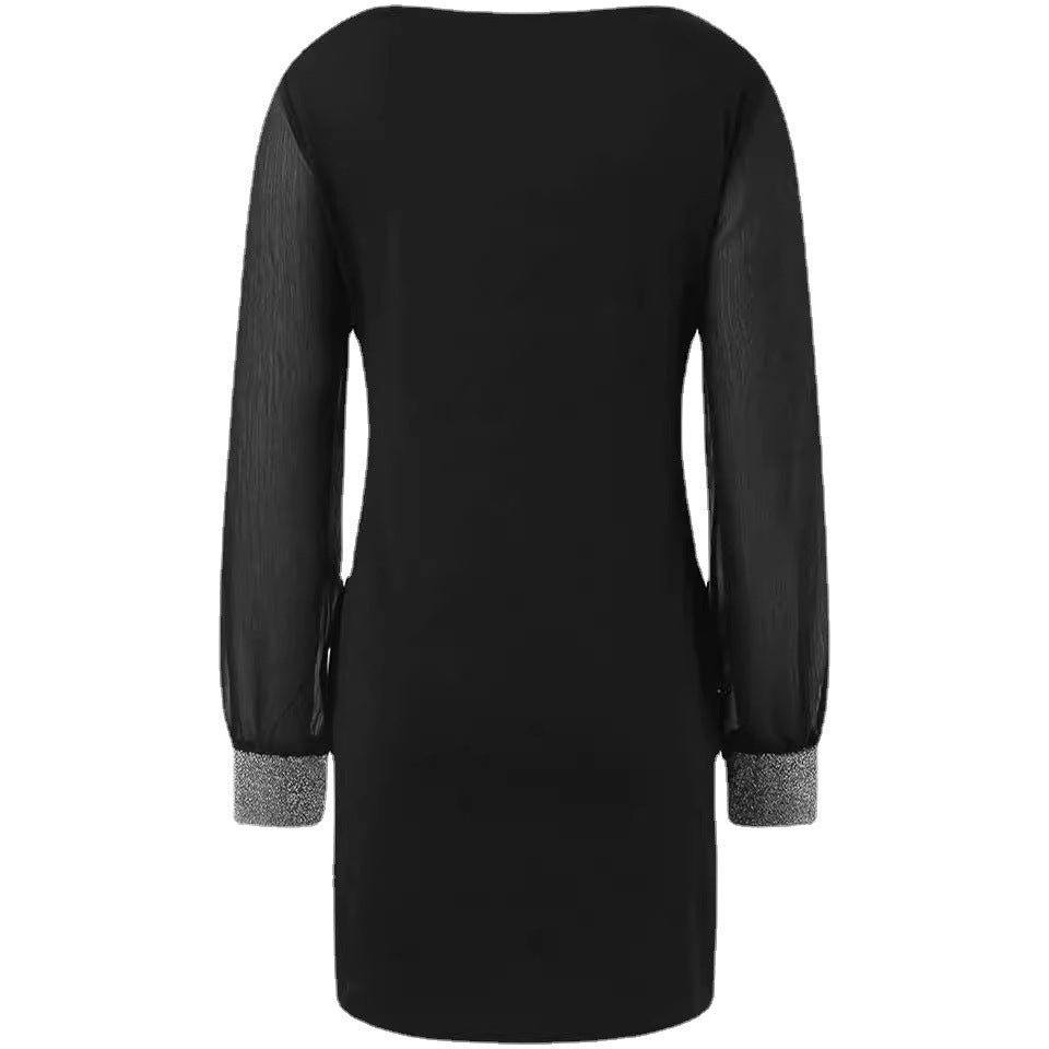 Damen Elegantes Minikleid mit durchscheinenden Ärmeln und Rüschendetails Stalluxe