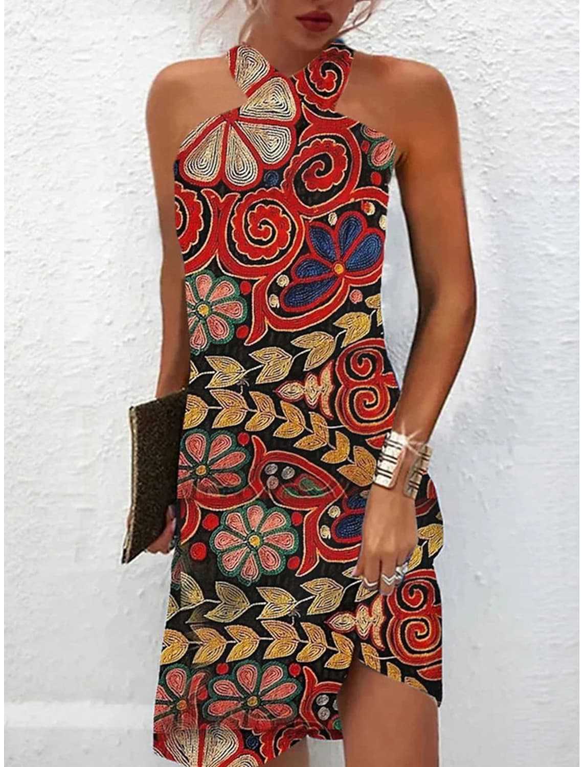 Damen Kurzes Kleid mit kreativem Kreisdesign Stalluxe