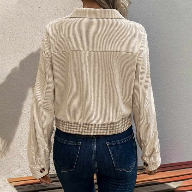 Damen gestreifte Cordjacke im modernen Houndstooth-Design Stalluxe