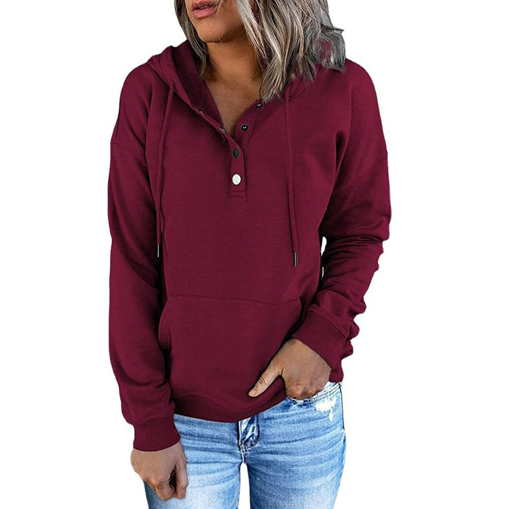 Damen lässiger Hoodie mit Knopfleiste und Kängurutasche Stalluxe