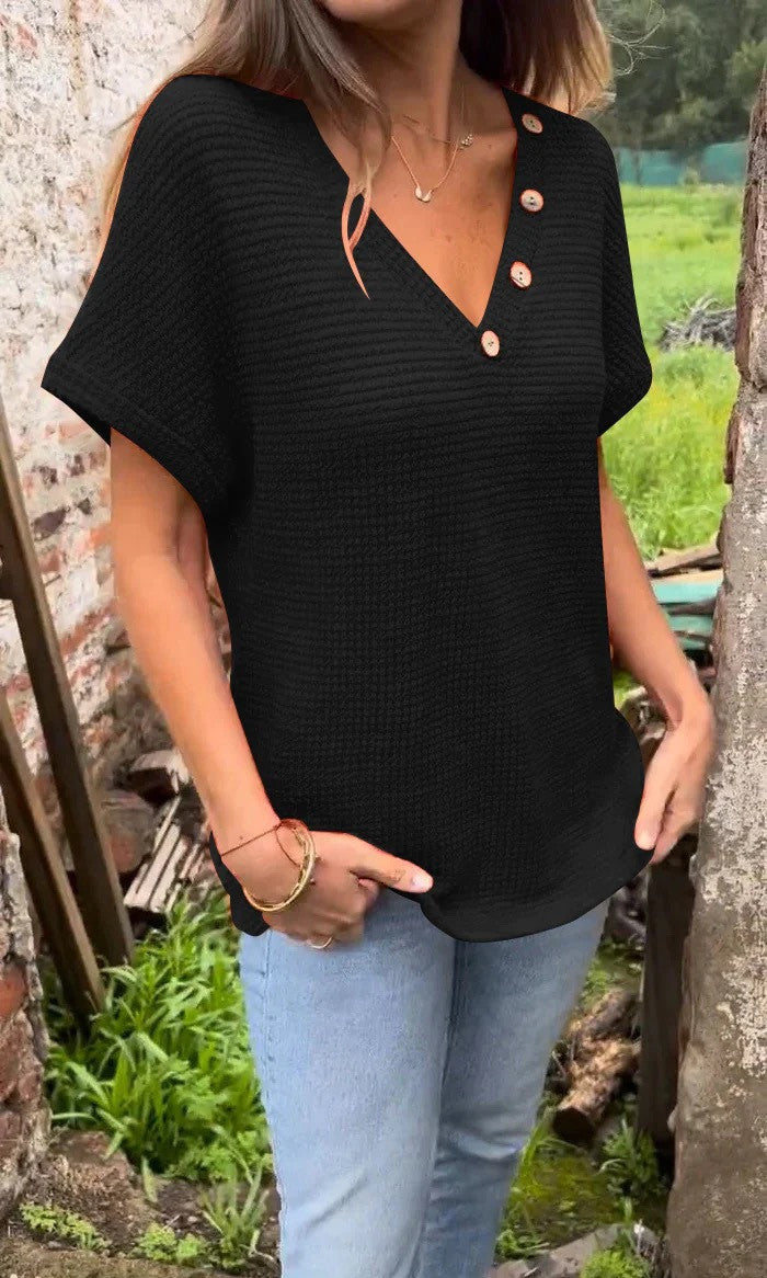 Damen lässiger V-Ausschnitt Pullover mit Knöpfen Stalluxe