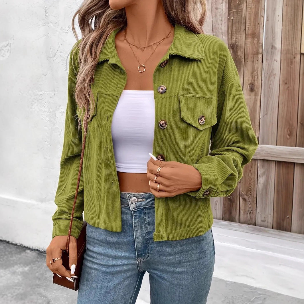 Damen lässige Cordjacke mit praktischen Taschen und modischen Knöpfen Stalluxe