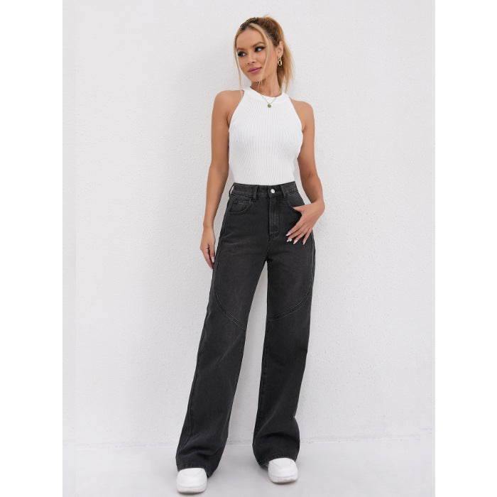 Damen Weite Hochtaillen-Jeans mit einzigartigen Nahtdetails und lässigem Schnitt Stalluxe
